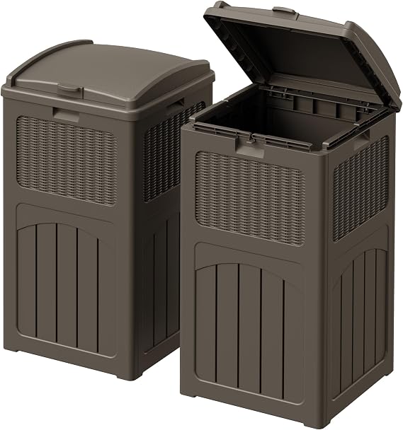 Devoko 33 Gallon Outdoor Trash Can with Dual Lid, Hideaway Garbage Bins,2Pc
