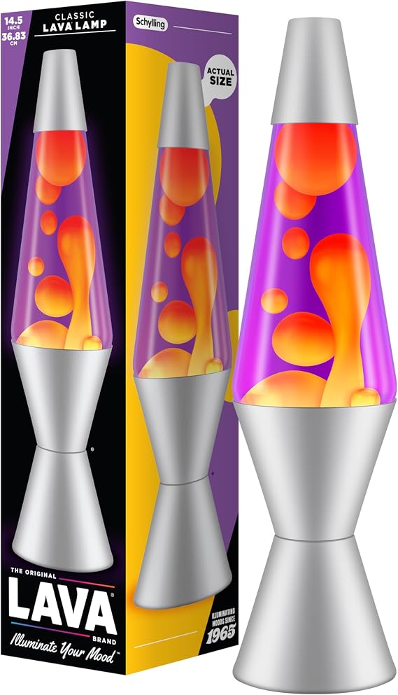 Lava Lamp 2125, Yellow Wax, Purple Liquid, Silver Base and Cap, Original 14.5 inch LAVA Motion Lamp to Illuminate Your Mood [Energy Class G]