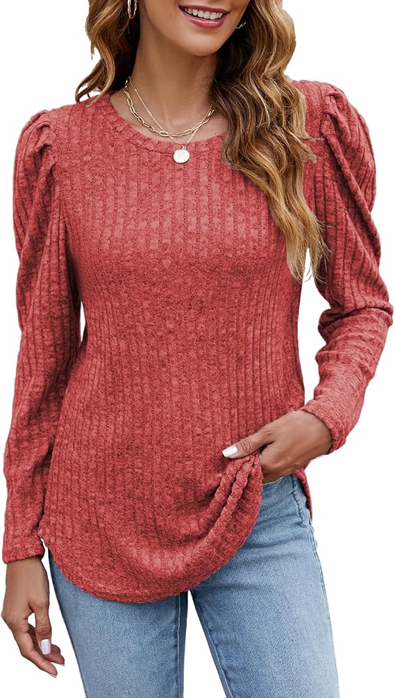 Tunic Sweatshirts for Women Puff Sleeve Long Sleeve Tunic Sweaters Tops for Legging