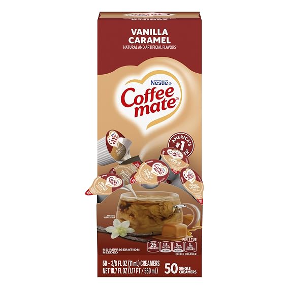 Nestle Coffee-mate Liquid Creamer, Vanilla Caramel Flavor, 0.38 Oz Single Serve, 50/Pack