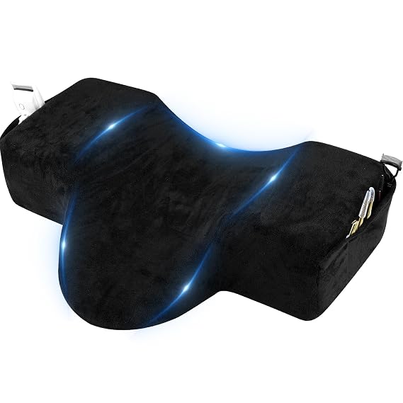 IMENE Lash Pillow for Lash Extensions- Memory Foam Lash Pillows with Neck and Back Support, Ergonomic Lash Bed Pillow with Velvet Pillowcase and Lash Organizer Pockets(Black)