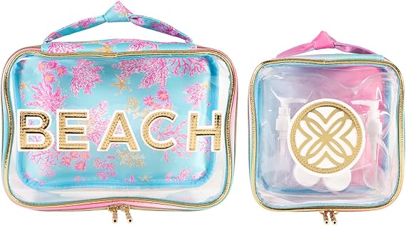 Lilly Pulitzer Clear Pouch Set of 2, Royal Coral
