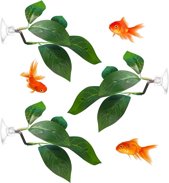 Betta Fish Tank Accessories, 3 Pack Betta Fish Leaf Pad Hammock Aquarium Decorations Betta Leaf with Suction Cup Plastic Plants Fish Tank Decor for Sleeping Resting Hiding Playing