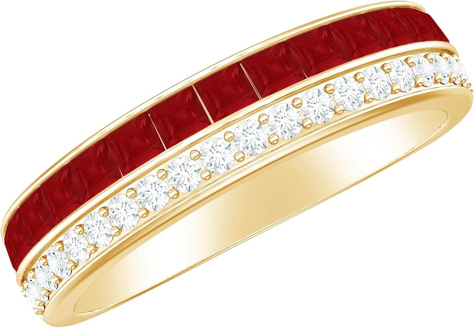 Natural Ruby Diamond Wedding Band Ring For Women, AAA Quality
