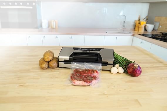 Nesco FreshLock Pro VS-15 Stainless Steel Vacuum Sealer, moist and dry seal, roll storage, 120 watts, with bags and rolls, simple and easy to use