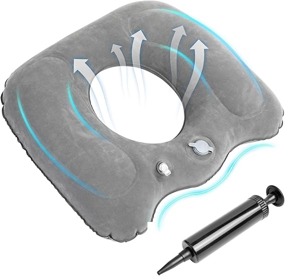 Inflatable Donut Pillow Seat Cushions, Hemorrhoid Cushion, Inflatable Cushions to Sit On, Ring Donut Cushion for Coccyx Pain Bed Sores Office Workers Drivers Pregnancy Travel Sitting,with Pump(Grey)