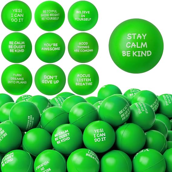 SHQDD 100PCS Stress Balls, Stress Balls for Adults, Soft Sponge Squeeze Toys with Inspirational Quotes, Office Classroom Stress Relief Gifts, Anxiety Relief Fidget Toys, Classroom Prizes Student Gifts