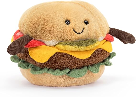Jellycat Amuseables Burger Stuffed Toy, 4.5 inches - Food Plush - Fun Gift Idea