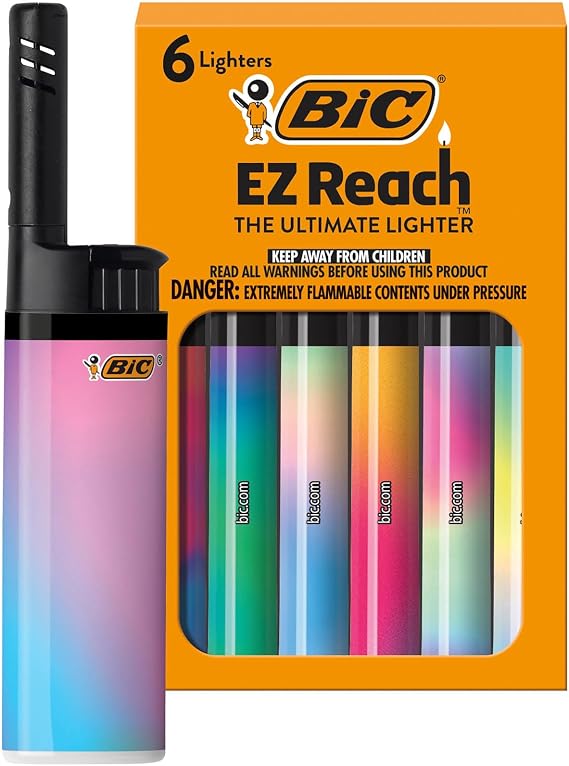 BIC EZ Reach Lighters, Ultimate Long Neck Lighter, Gradient Designs, 6-Pack (Designs May Vary)