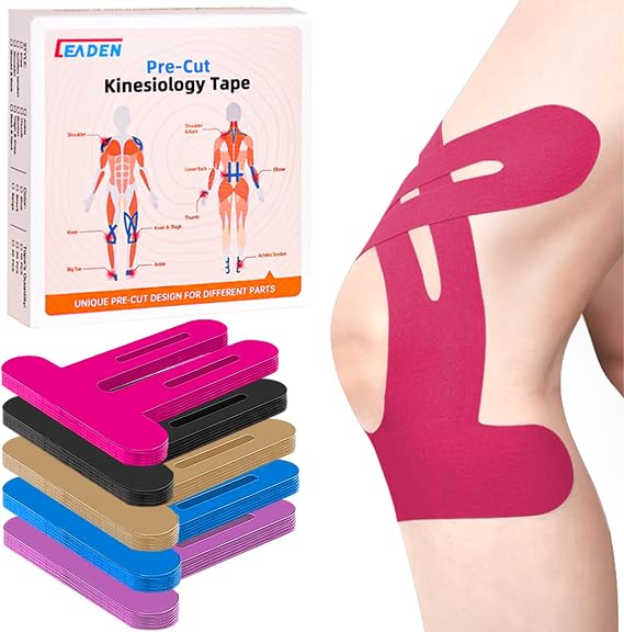 Precut Kinesiology Tape for Knees, 10 Pcs, Pink