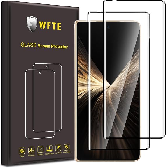 WFTE 2-Pack Screen Protector for Honor Magic V5 3D Full Coverage,Anti-Scratch,High Transparency,Anti-fingerprint,Bubble-Free,Premium Tempered Glass Screen Protector For Honor Magic V5(Black)