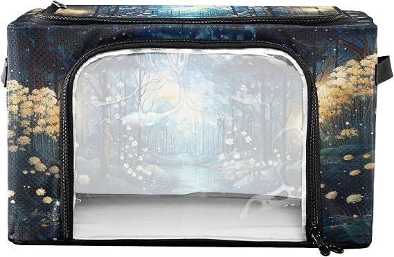 Foldable Storage Bin Bright Flowers in The Forest Sturdy Under Bed Storage Container with Clear Window and Handle