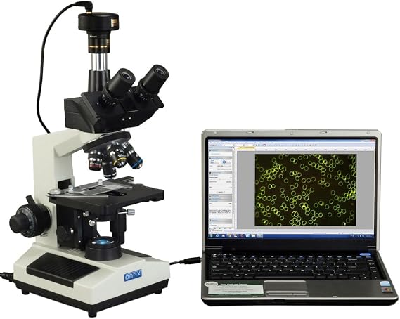 OMAX M837ZL-A191-C30U 2500X Darkfield LED Trinocular Compound Biological | 40X-2500X Magnification Range 3MP CMOS Sensor USB 2.0 Connectivity Compound Biological Microscope Built-In LED