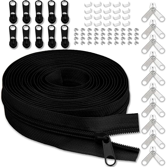 YZSFIRM 10 Yards #3 Black Nylon Coil Zipper Tape by The Yard for Sewing
