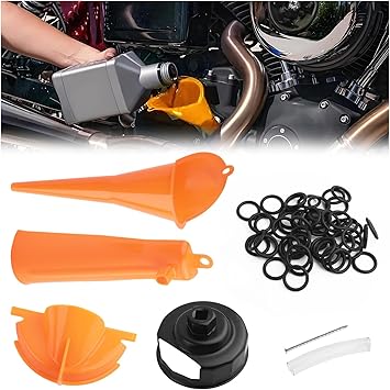 Compatible with Harley Oil Change Kit,Multi-Function Motorcycle Oil Funnel Kit Includes Oils Change Funnel/Oils Filter Wrench/Rubber O-Ring Seals,Motorcycle Tool Kits