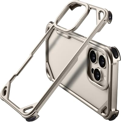 OATSBASF for iPhone 15 Pro 6.1 Bumper Case Metal, Aluminum Frame Slim Fit No Back Design, Compatible with MagSafe, 4 Corner Shockproof Protection, Minimalist Frameless Phone Case, Natural Titanium