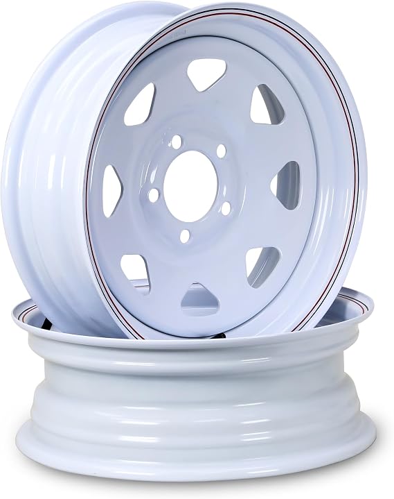 LIBRA 15 x 5 Trailer Wheels 5 Lug on 5" Bolt Pattern White Spoke, Set 2-17024