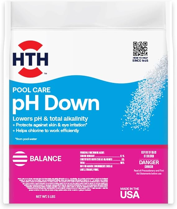 HTH Pool Care pH Down, Lowers pH, Swimming Pool Chemical, 5 Lbs