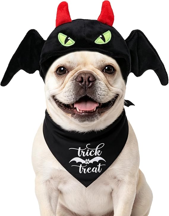 PUPTECK Halloween Dog Bandana Outfit Scarf with Cute Doggy Party Devil-Themed Hat, Demon Costume Decorations Supplies for Small Medium Large Dogs Boy Girl Gifts, Black