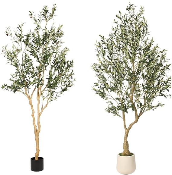 Realead Faux Olive Tree 7ft + 7ft Artificial Olive Tree with Tall Exquisite Planter