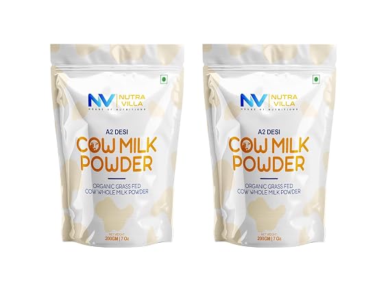 Nutravilla A2 Whole Milk Powder A2 Desi Cow Milk Powder | Made From Organic Grass Fed Gir Cow | 2 Pouhes Of 200 Grams Each
