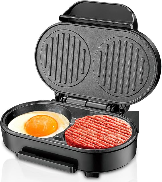 Electric Breakfast Maker Electric Egg Burger Maker Anti-Stick with Aluminium Heating Plate Compact Design for Egg Pancakes Steak Egg Burgers Easy to Carry