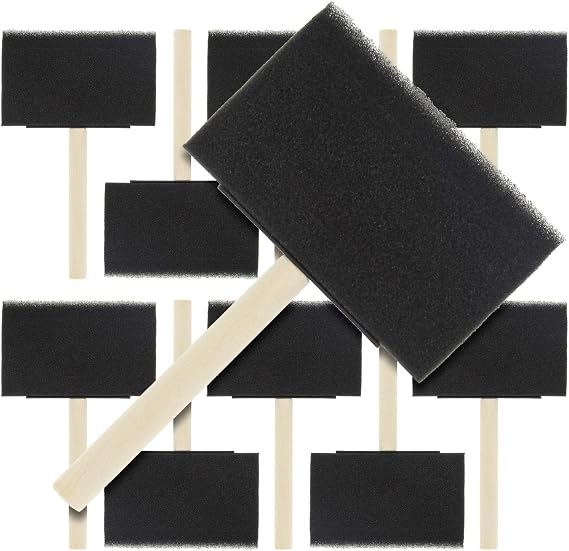 US Art Supply 4 inch Foam Sponge Wood Handle Paint Brush Set (Value Pack of 10) - Lightweight, Durable and Great for Acrylics, Stains, Varnishes, Crafts, Art