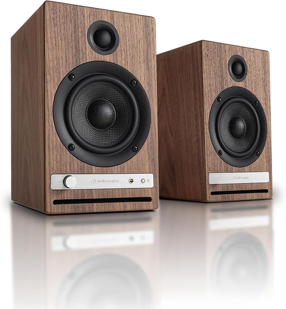 Audioengine HD4 Powered Bookshelf Speakers Bluetooth 5.3 aptX Adaptive, | 24-Bit DAC, Desktop Speakers for Music, Gaming and Home Audio - Walnut