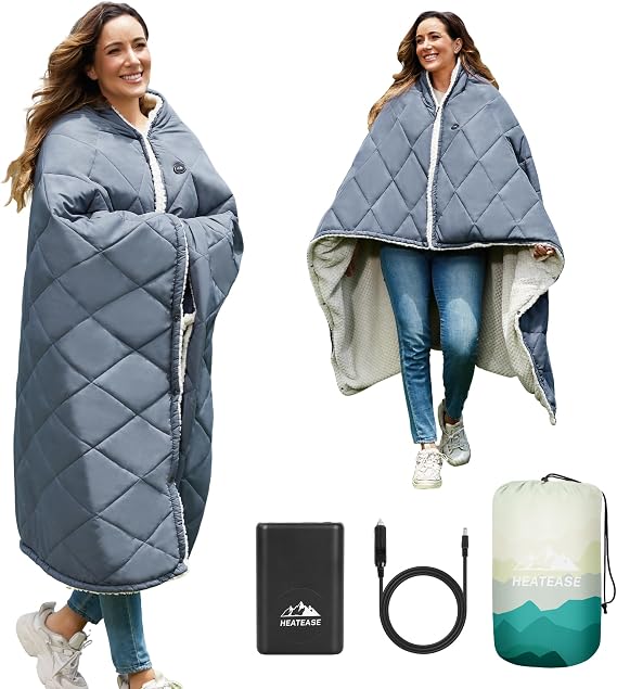 Heated Blanket Battery Operated,Portable Heated Throw Shawl Poncho(Gray Blue,50''X70'')