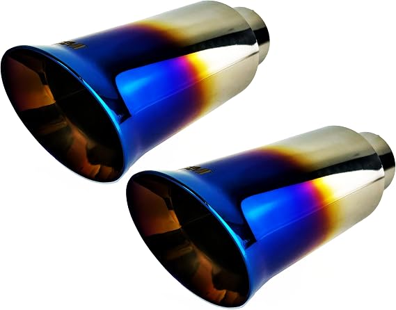 2.25 Inch Inlet NETAMI NT2468-2 Double Wall Stainless Steel Exhaust Tip 4" Flared outlet w Blue Burnt 2 Pack
