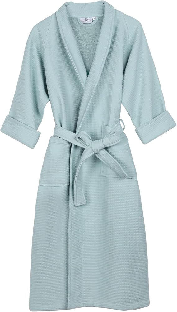 Superior Waffle Weave Cotton Unisex Bathrobe with Belt, Soft and Absorbent Robe for Men and Women Bath Essentials Robes