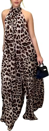 stylewe Sexy Sleeveless Jumpsuit for Women Leopard Wide Leg Romper Lightweight Summer Outfits with Pockets