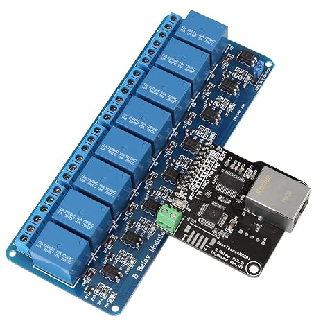 KUIDAMOS Ethernet Controller Module with 8-Channel Relay, RJ45 Port, Manual Operation, Mount, 10A, Normally Open Contacts