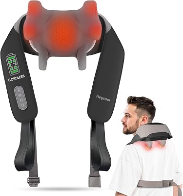 Cordless Neck Massager with Heat, Shiatsu Neck Shoulder Massager for Pain Relief Deep Tissue, 2 Heating Areas, 3 Modes Kneading Back Massager PresentsGifts for Women, Men