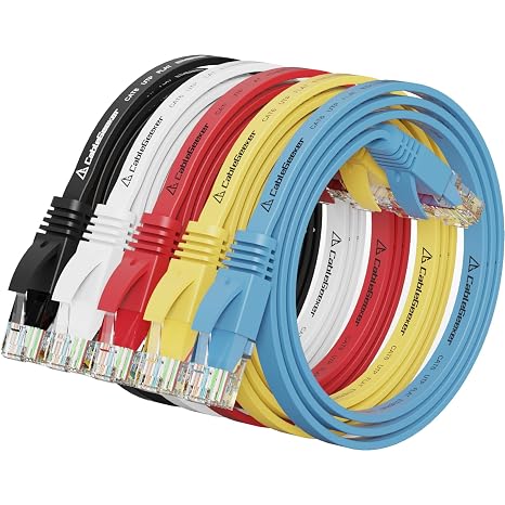 CableGeeker Cat 6 Flat Ethernet Cable 1ft 5Pack, 10Gbps, Multicolor