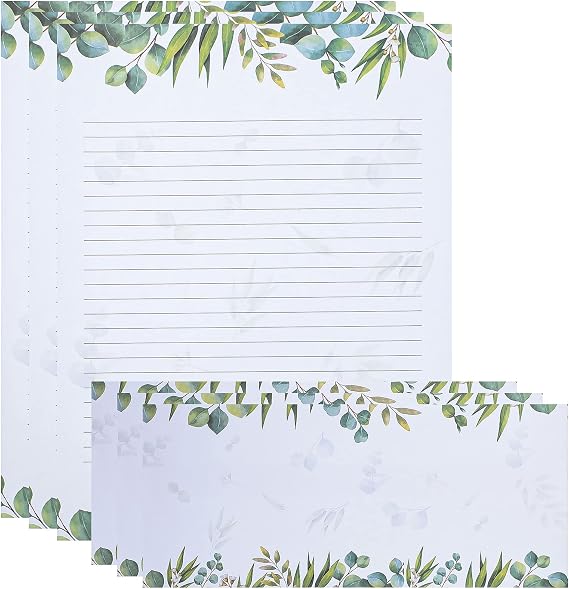 72 Pcs Leaf Theme Paper Stationery Set 36 Greenery Letterhead Paper with 36 Matching Envelope Leaves Lined Paper for Letter Elegant Letter Paper Fresh Style,8.5 x 11 Inch, 9.5 x 4.13 Inch
