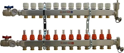 Northern Lights Group 1 Ivar Stainless Steel Hydronic Manifold for Radiant Floor Heating - 12 Ports