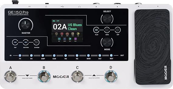 MOOER GE150 Pro Guitar Multi Effects Processor, 200 Presets & 170 Effects, NAM & MNRS Support, 55 Amp Models, 26 Cab Sims, 20 IR Slots, USB OTG Recording, 4-Footswitch, Looper & Expression Pedal