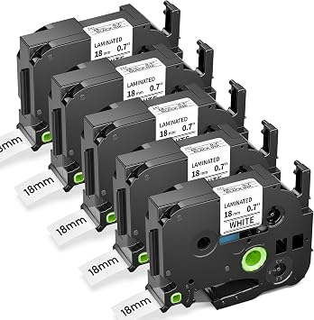 5-Pack Laminated Tape 18mm 0.7" TZe-241 TZ241 Replacement for Brother P-Touch Label Tape 3/4" TZe TZ Tape Black on White Compatible with Brother Ptouch PTD410 PT-D400 PT-D610BT PTD600