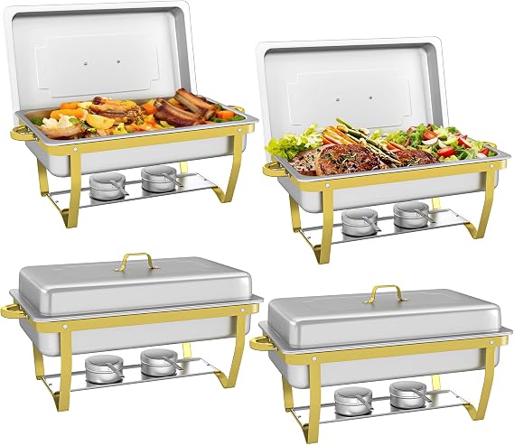 HARDURA Chafing Dish Buffet Set, 4 Packs, 9.5QT, Stainless Steel, Gold