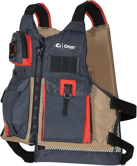 Onyx Kayak Fishing Life Jacket USCGA PFD/Life Jacket with Multiple Pockets, High-Back Design & Adjustable Straps for Paddle Sports & Fishing