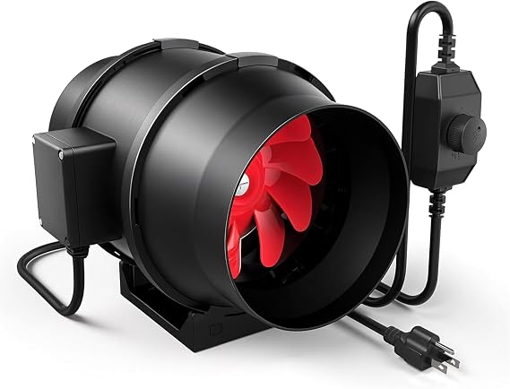 iPower Inline Duct Fan 6 Inch 395 CFM with Variable Speed Controller, Exhaust HVAC Blower for Grow Tent, Basement, Greenhouse, Attic, Black