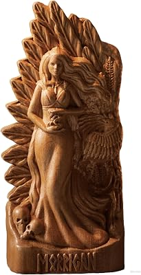 Morrigan Wooden Carved Goddess Statue for Home Altar, Norse Mythology Statuette, Creative Desktop Decorations Wood
