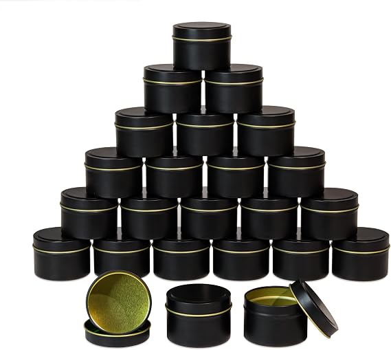 Black Candle Tins 4oz, 24 Piece Candle Containers | Classic, Bulk Candle Tins with Lids, Candle Jars for Candle Making