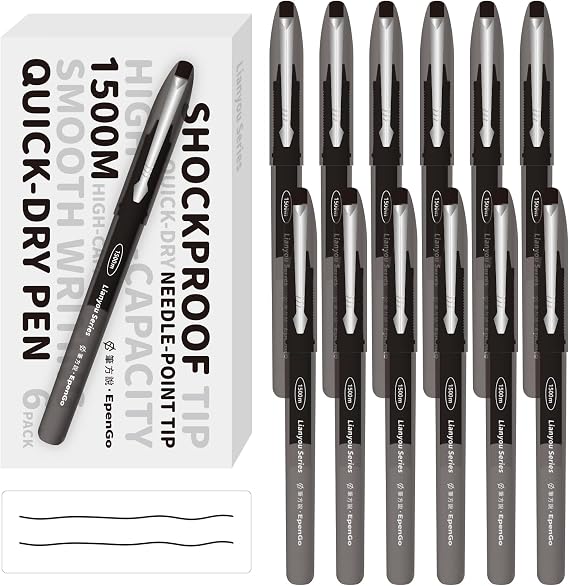 Black Pens - Fine Point Pen 0.5mm Ink Gel Pens (12-Pack), Bulk Office Supplies, Smooth Writing Rollerball Pens, 1500M Long-Lasting Ink, No-Smear for School, Best Pens for Smooth Writing