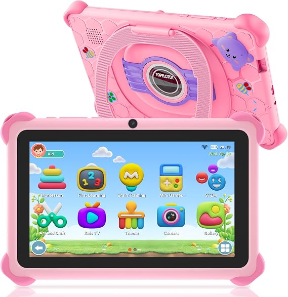 Kids Tablet for Toddlers, Children’s Tablet for Kids with WIFI Dual Camera Touch Screen Kid Edition APP Installed Tablets Shockproof Case Parental Controls 3-7 Year Toddler Boys Girls Gift (Pink)