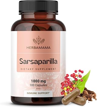 HERBAMAMA Sarsaparilla Root Capsules Liver Support, Skin Health & Gentle Detox Support Herbal Supplement 1000 mg Sarsaparilla Root Powder per Serving Vegan, Non-GMO,100 Capsules (50 Servings)