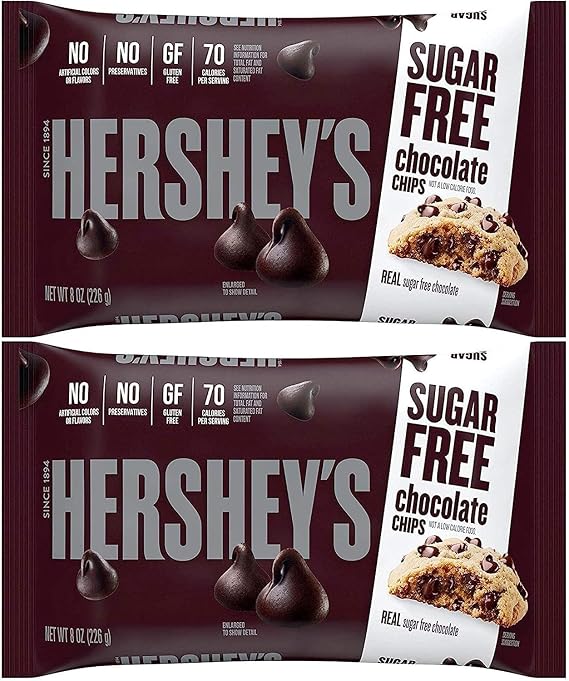 Hershey Zero Sugar Chocolate Baking Chips 8 oz Bags - Pack of 2 - Delicious for Baking or Eating - Sweet Treats that Everyone will Love