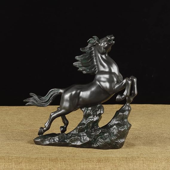 9" L Copper Green Horse Statue Animal Sculpture Art Home Office Table Decor Gift