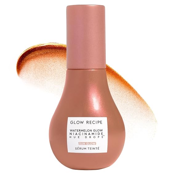 Glow Recipe Hue Drops Bronzing Drops, Tinted Face Serum, Glow Primer + Liquid Highlighter, Niacinamide + Hyaluronic Acid, Radiant Warm Glow, Sunglow (40ml)